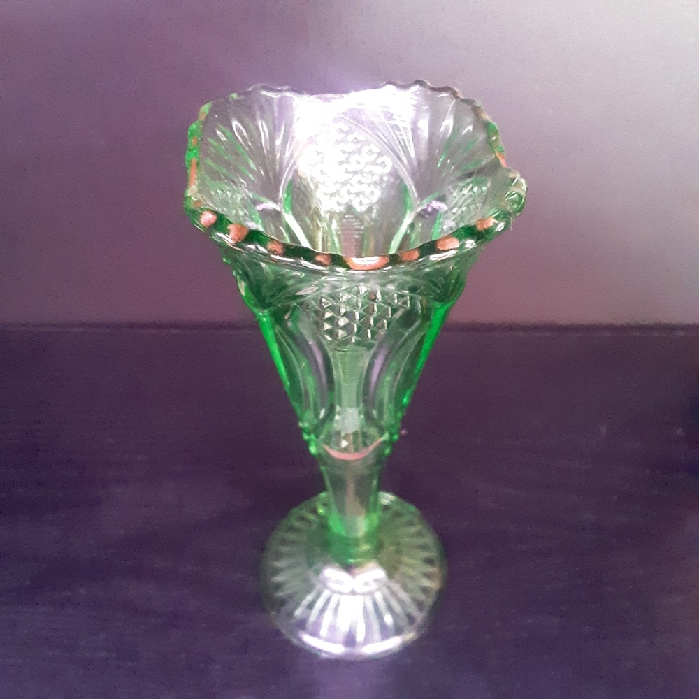 6 inch small vintage green vase.